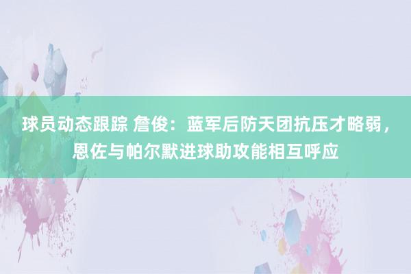 球员动态跟踪 詹俊：蓝军后防天团抗压才略弱，恩佐与帕尔默进球助攻能相互呼应